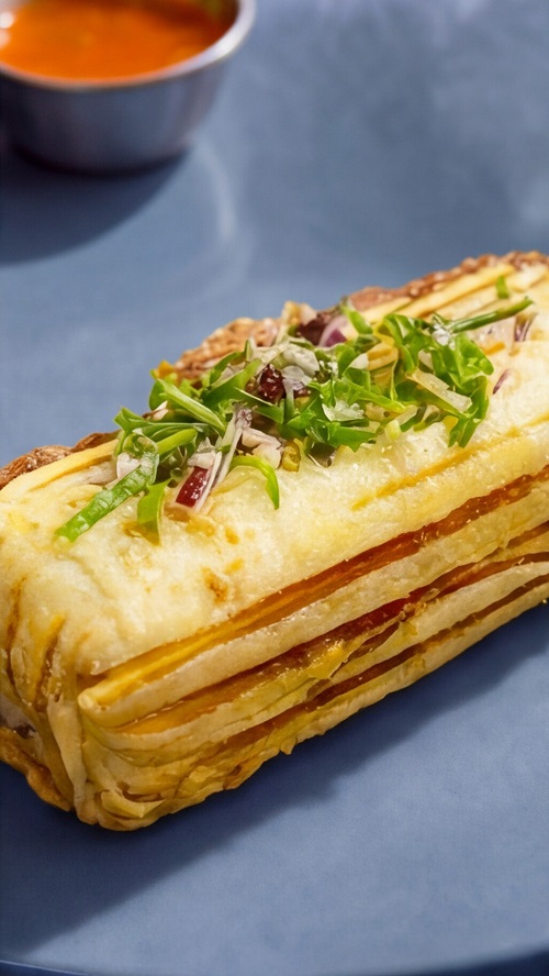 Burrito mejicano grande y jugoso relleno, arroz y frijoles